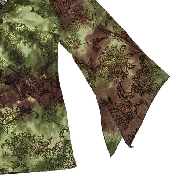 Y2K Sami Jo Womens Blouse Medium Green Brown Velvet Burnout Crystals Fairygrunge - Picture 5 of 10